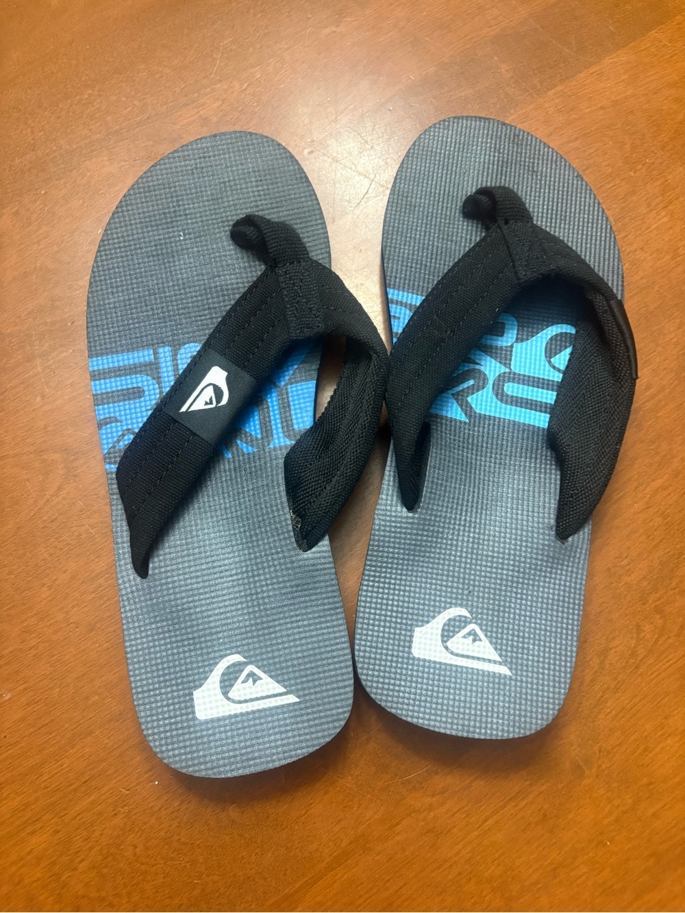 Quiksilver Gray and Blue Logo Men's Flip Flops